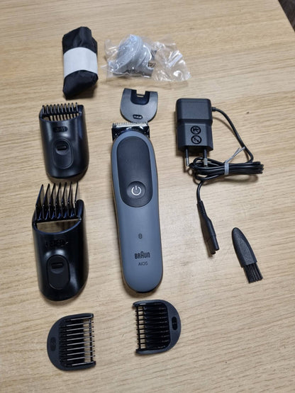 271118 - BRAUN MULTIGROOM ALL-IN-ONE SERIES 5 AIO5545, Set 5 prerësish 9-në-1, Gri, 14 cilësime gjatësie, jetëgjatësi baterie 120 minuta, rezistente ndaj ujit
