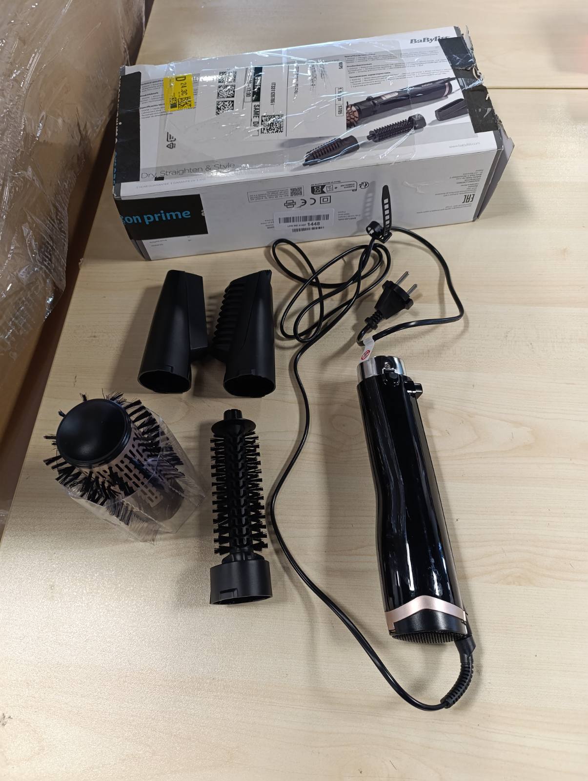 271129 - BABYLISS Furçë rrotulluese me ajër të nxehtë, 1000 W, 4 aksesorë të ndërrueshëm, 2 temperatura, 2 drejtime rrotullimi
