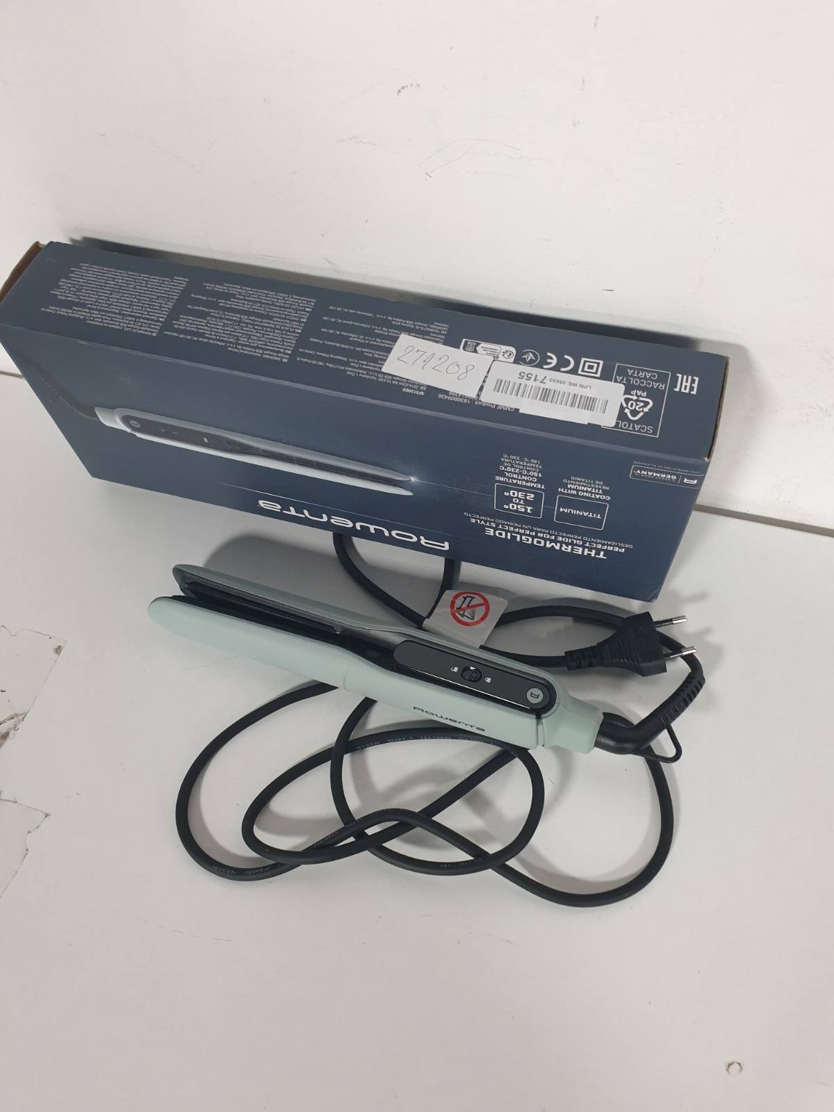 271208 - Rowenta Pjastër Flokësh Thermoglide, Veshje Titaniumi, 5 Cilësime Temperature nga 170°C deri në 230°C, Performancë Efikase, Sistem Kyçjeje, Kordon Rrotullues 360°, Eukalipt/E Zezë, SF5120E0