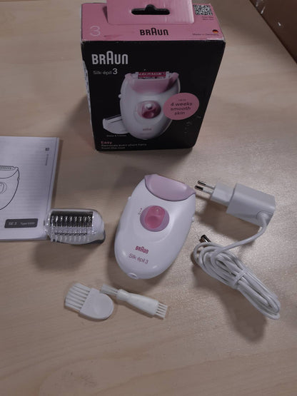 271253 - BRAUN Depilator elektrik Silk-Épil 3, model 3-031, me kabllo, lëkurë e lëmuar për javë të tëra, me kokë rroje dhe kapak prerës, rozë