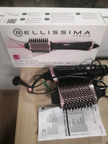 271294 - BELLISSIMA Furçë Ajri Volum Dry&Style Volumizuese, 1000 W, jonizues dhe qeramikë për flokë të mbrojtur, ideale për flokë të gjatë deri në të mesëm