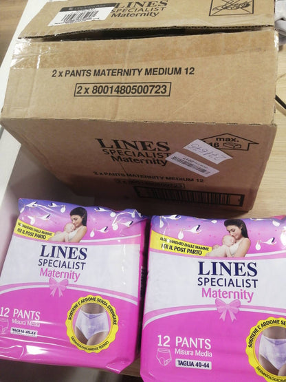 271575 - LINES SPECIALIST Mbathje Absorbuese Maternity Postpartum, Madhësia M, Pako me 24 copë, me Mbështetje Barku dhe Thithje të Shpejtë për Rrjedhjet Pas Lindjes