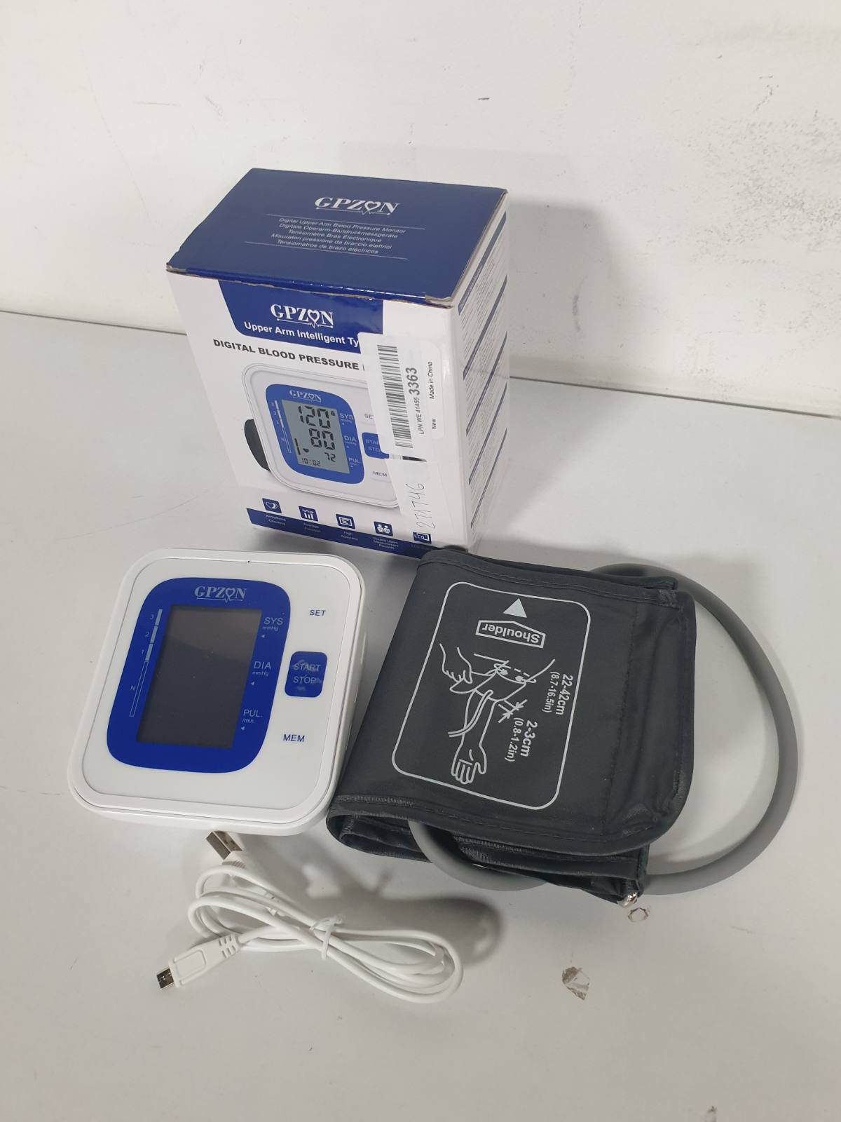 271746 - GPZON Matës i tensionit të gjakut për krahun e sipërm B26, Kit automatik, i bardhë/blu, gjerësi manshete 22-40 cm