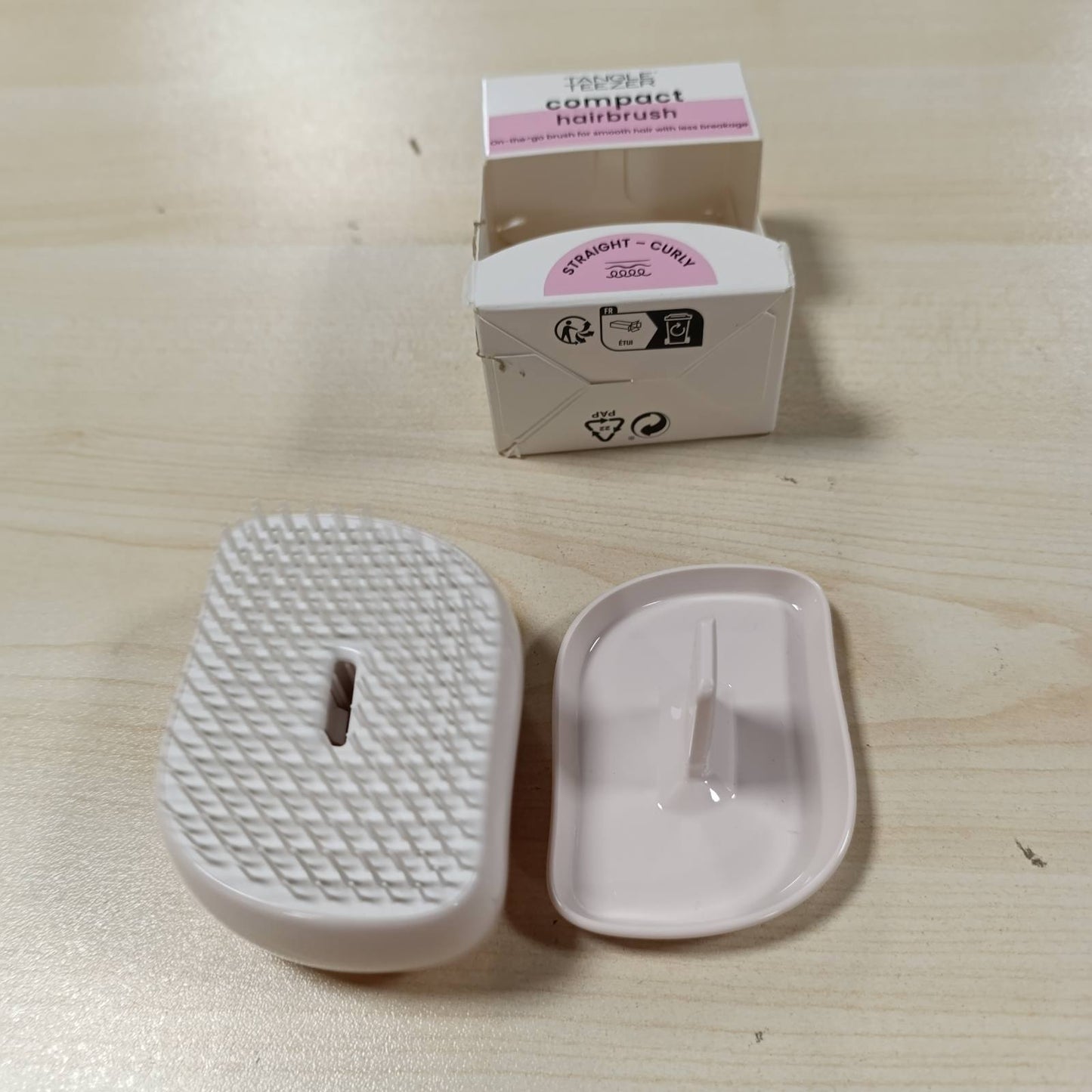 271973 - Tangle Teezer Furçë flokësh Compact Styler Detangler – Për flokë të lagur dhe të thatë – Furçë detangler për të gjitha llojet e flokëve – Ngjyrë rozë e artë e fildishtë