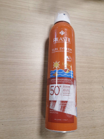 272027 - RILASTIL Sun System Baby Transparent Spray SPF50+, 200 ml, Për Lëkurë të Ndjeshme, Rezistent ndaj Ujit, Pa Parfum