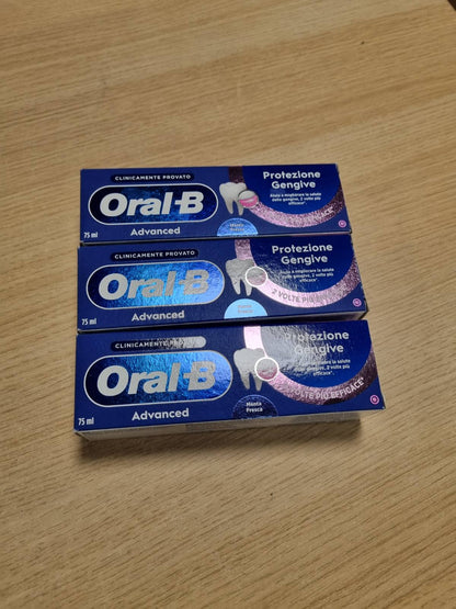 272090 - ORAL-B Pastë dhëmbësh Advanced Gum Protection 3x75ml, klinikisht e provuar për mishrat e inflamuar, pastrim efektiv i dhëmbëve, shije menteje