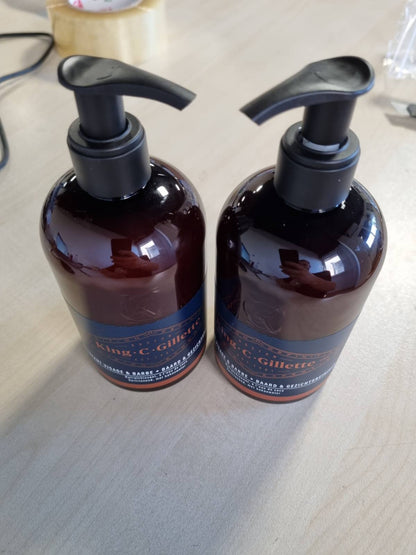 272196 - KING C. GILLETTE KIT PËR MJEKRËN PËR BURRAT, PASTRUES PËR FYTYRËN DHE MJEKRËN, 2 pako 350 ml
