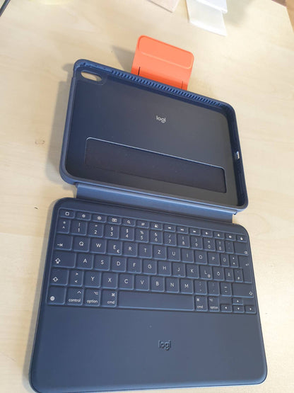 272754 - LOGITECH Rugged Combo 4 për iPad (gjenerata e 10-të dhe A16) – Kuti mbrojtëse me Smart Connector, tastierë e qëndrueshme, rezistente ndaj derdhjeve, QWERTZ - Blu