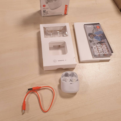272828 - JBL TUNE FLEX TWS - Kufje pa tel, të papërshkueshme nga uji dhe me anulim zhurmash - të bardha - Deri në 32 orë dëgjim muzike