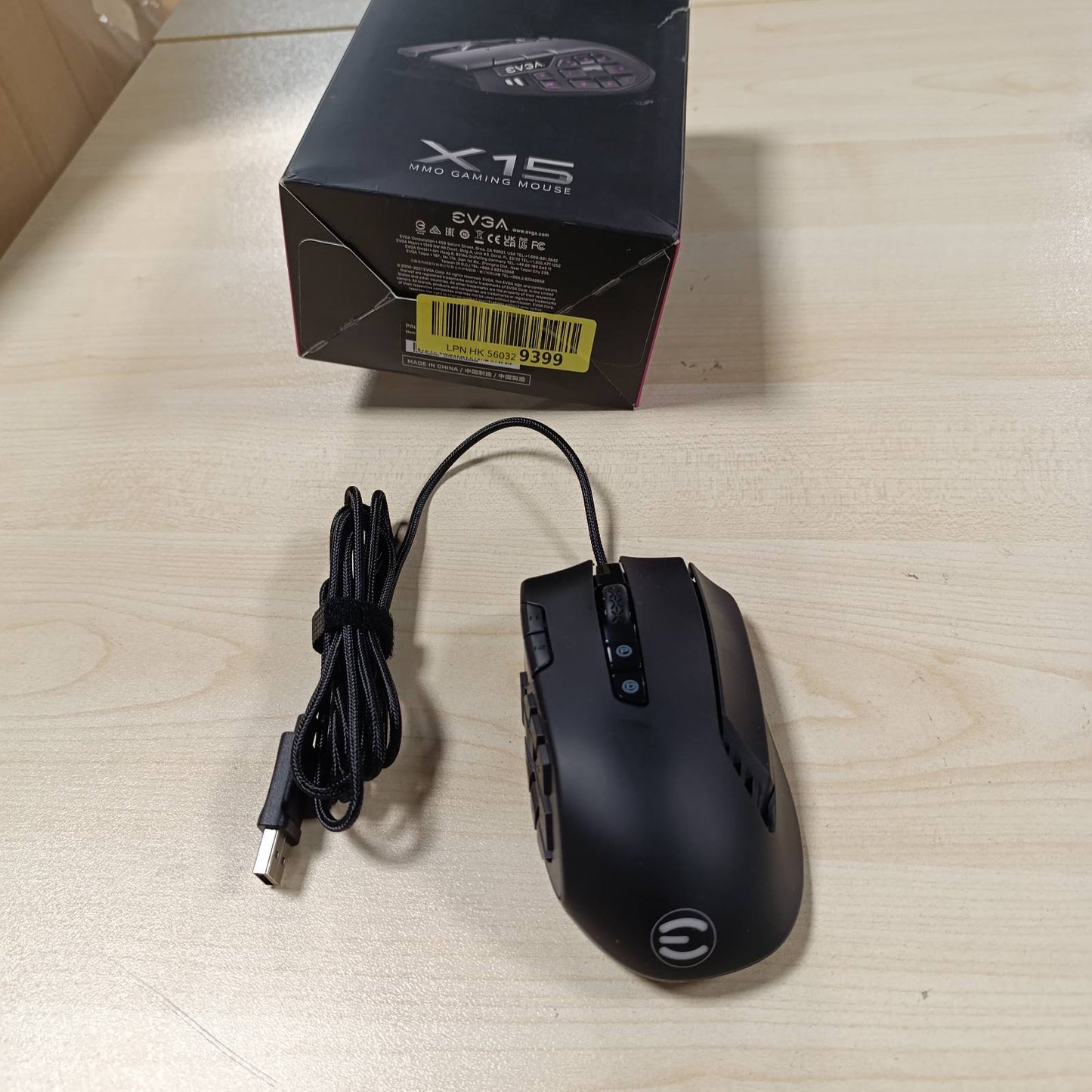 272909 - EVGA X15 MMO Maus lojërash, 8k, me tela, i zi, 16,000 DPI, 5 profile, 20 butona, ergonomik 904-W1-15BK-K3