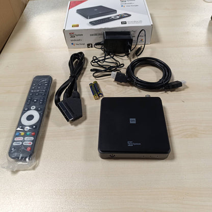 273031 - TELE SISTEMI NË T2 HD: DEKODER DIXITAL TOKËSOR ANDROID TV, PËRMIRËSIM I SMART TV, AKORDUES DVB-T2 HEVC HDR10+HLG, HDMI, PËRSHTATËS SCART I PËRFSHIRË - I ÇERTIFIKUAR NGA GOOGLE