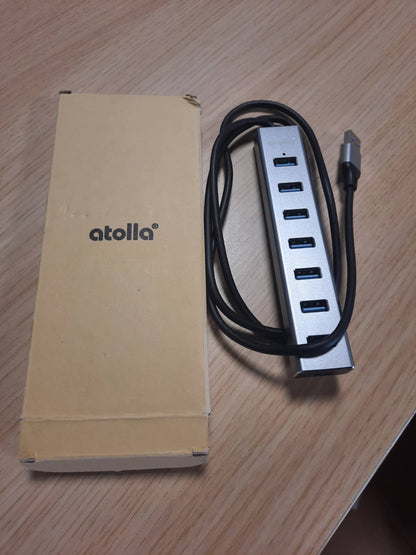 273563 - ATOLLA, Hub USB 3.0 me 7 Porta, Adaptues USB Multiport [Alumini] me Kabllo 100 cm, Të Dhëna USB 3.0 5Gbps, Port 5V/3A Type-C, për PC, Laptop, MacBook, HDD, Maus