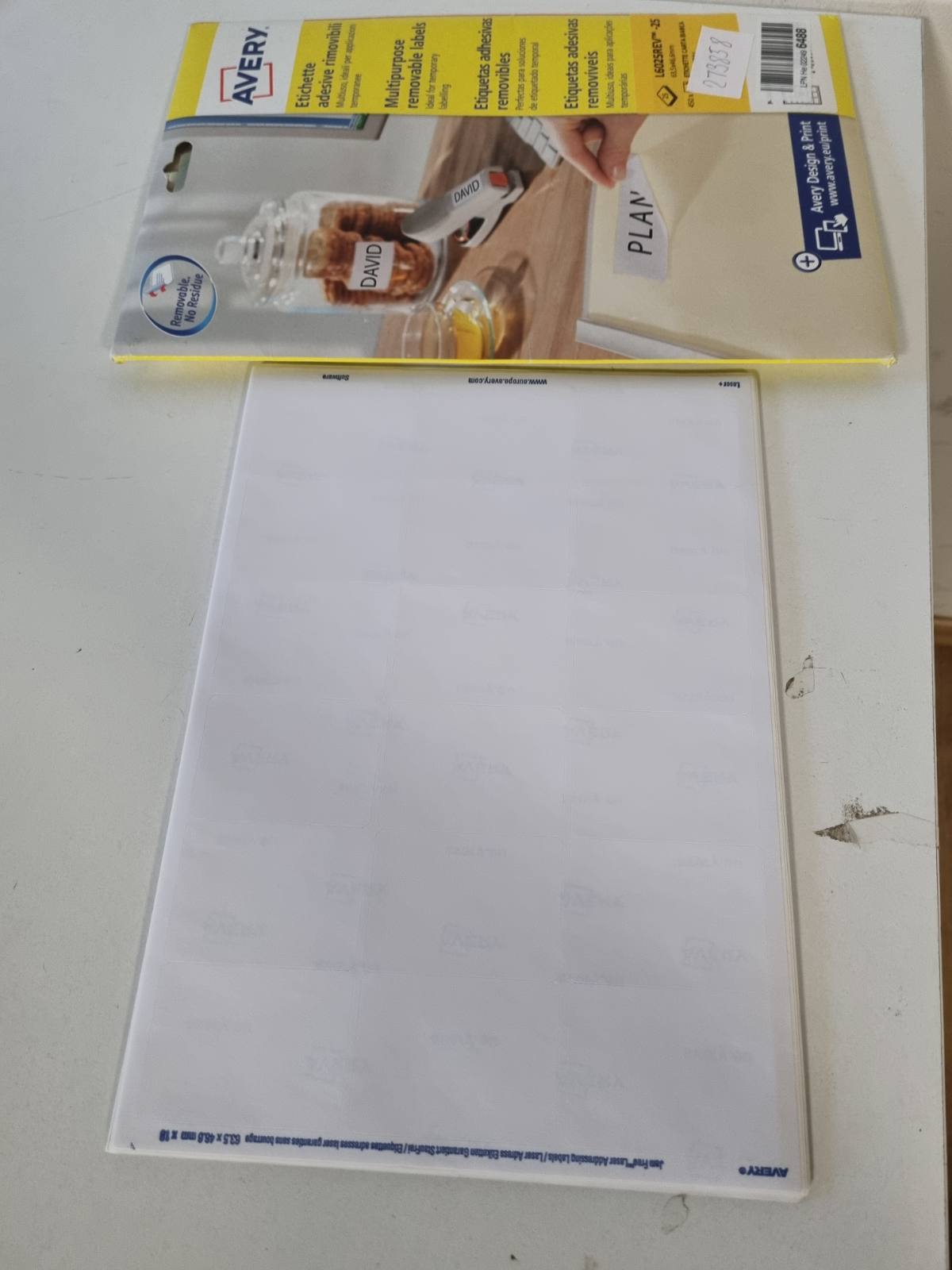273858 - AVERY ZWECKFORM L6025REV-25 Etiketa Universale 450 plus 90 etiketa ngjitëse shtesë, 63.5x46.6 mm në A4, 30 fletë, të bardha