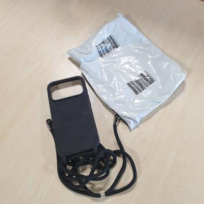 274017 - XINYUNEW Mbështjellës magnetik për iPhone 17 Pro me kordon, i pajtueshëm me varësen MagSafe, silikoni i lëngshëm, litar TPU, mbulesë rezistente ndaj goditjeve, e zezë