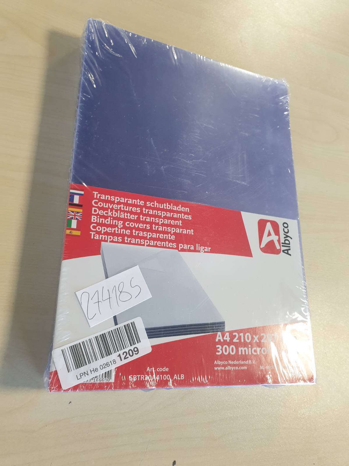 274185 - ALBYCO Fletë mbuluese transparente, mbulesa PVC, film PVC transparent, format DIN A4, 210 x 297 mm, 0.30 mm/300 mikronë, me shkëlqim, për 100 copë