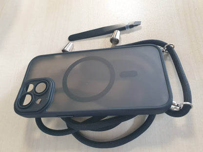 274222 - PNAKQIL Mbështjellëse magnetike për iPhone 15 me kordon, e pajtueshme me MagSafe, transparente, e zezë