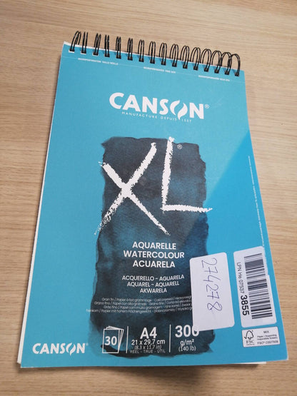 274278 - CANSON XL Aquarelle C400039170, Letër me bojëra uji, Bllok bojërash uji në DIN A4, 300g, Lidhje spirale, Bllok pikture për bojëra uji dhe akuarele, Blu