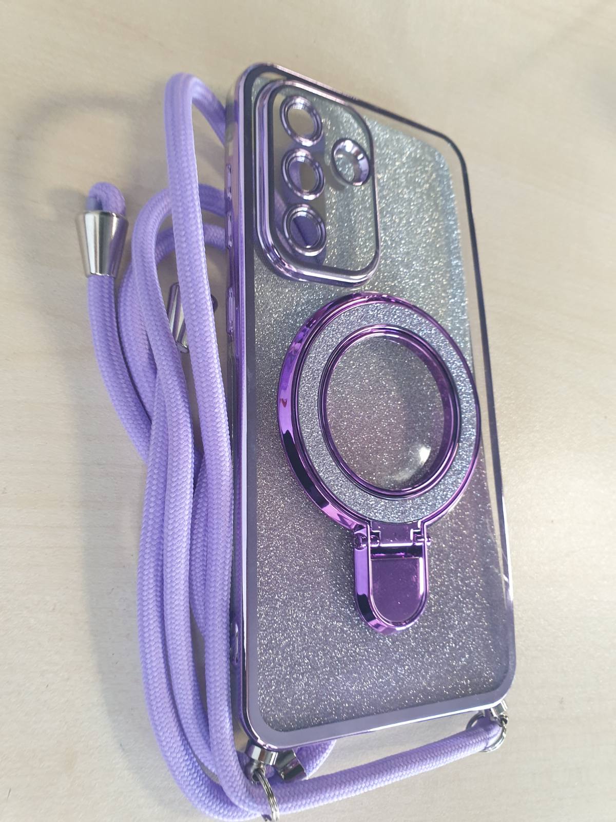 274279 - XCYYOO Mbrojtëse Telefoni për Samsung Galaxy A56 5G me Rrip, Mbrojtëse prej Silikoni Transparente, Rezistente ndaj Goditjeve, Mbështetëse Unaze me Zinxhir - Vjollcë