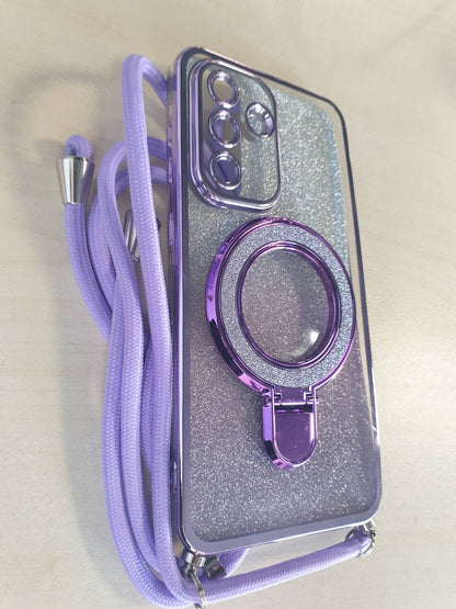274279 - XCYYOO Mbrojtëse Telefoni për Samsung Galaxy A56 5G me Rrip, Mbrojtëse prej Silikoni Transparente, Rezistente ndaj Goditjeve, Mbështetëse Unaze me Zinxhir - Vjollcë