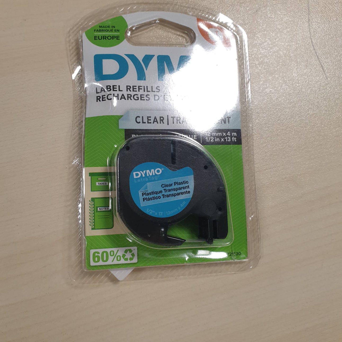 274526 - DYMO Etiketa plastike origjinale LetraTag | 12 mm x 4 m | E zezë në transparente | Etiketa vetëngjitëse