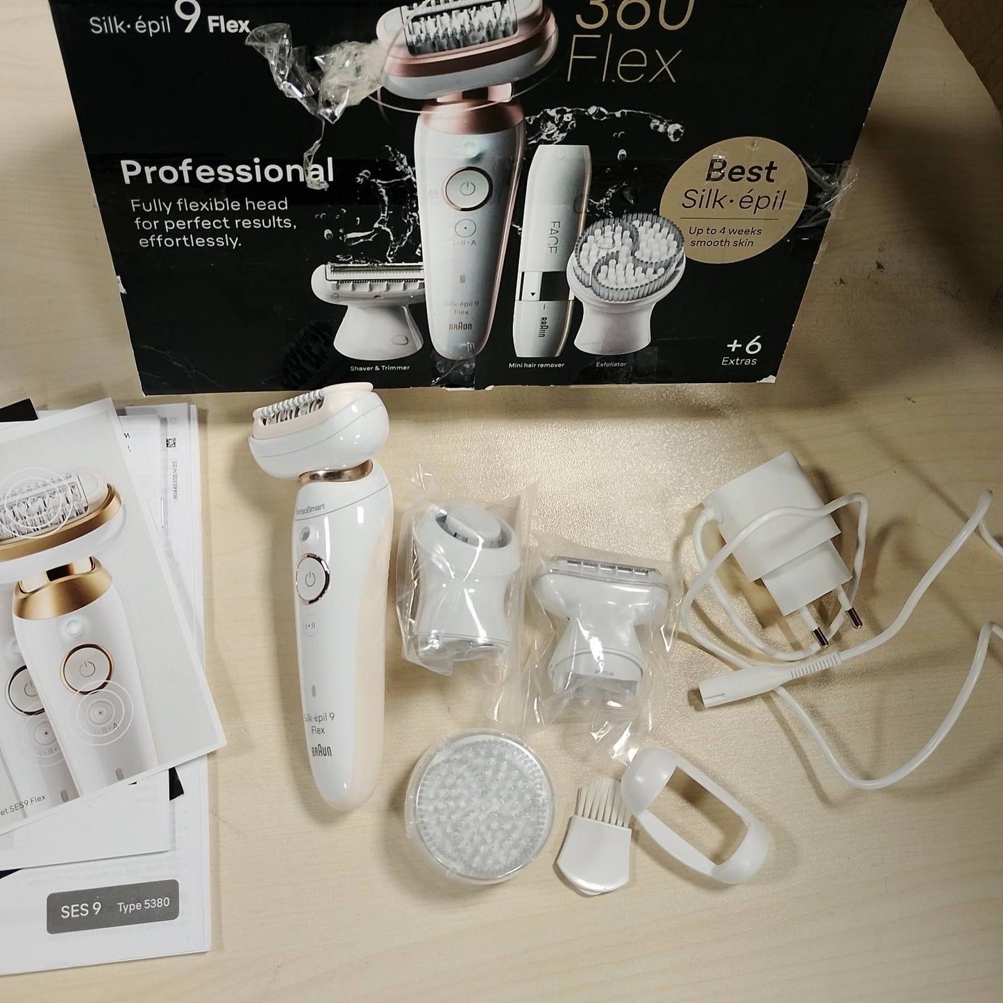 274837 - BRAUN SILK-ÉPIL 9 FLEX, Depilator për Gra, 9-306 3D, Titan i Bardhë/Rozë, Makinë Rroje, Mini Rroje, Pajisje Eksfolimi
