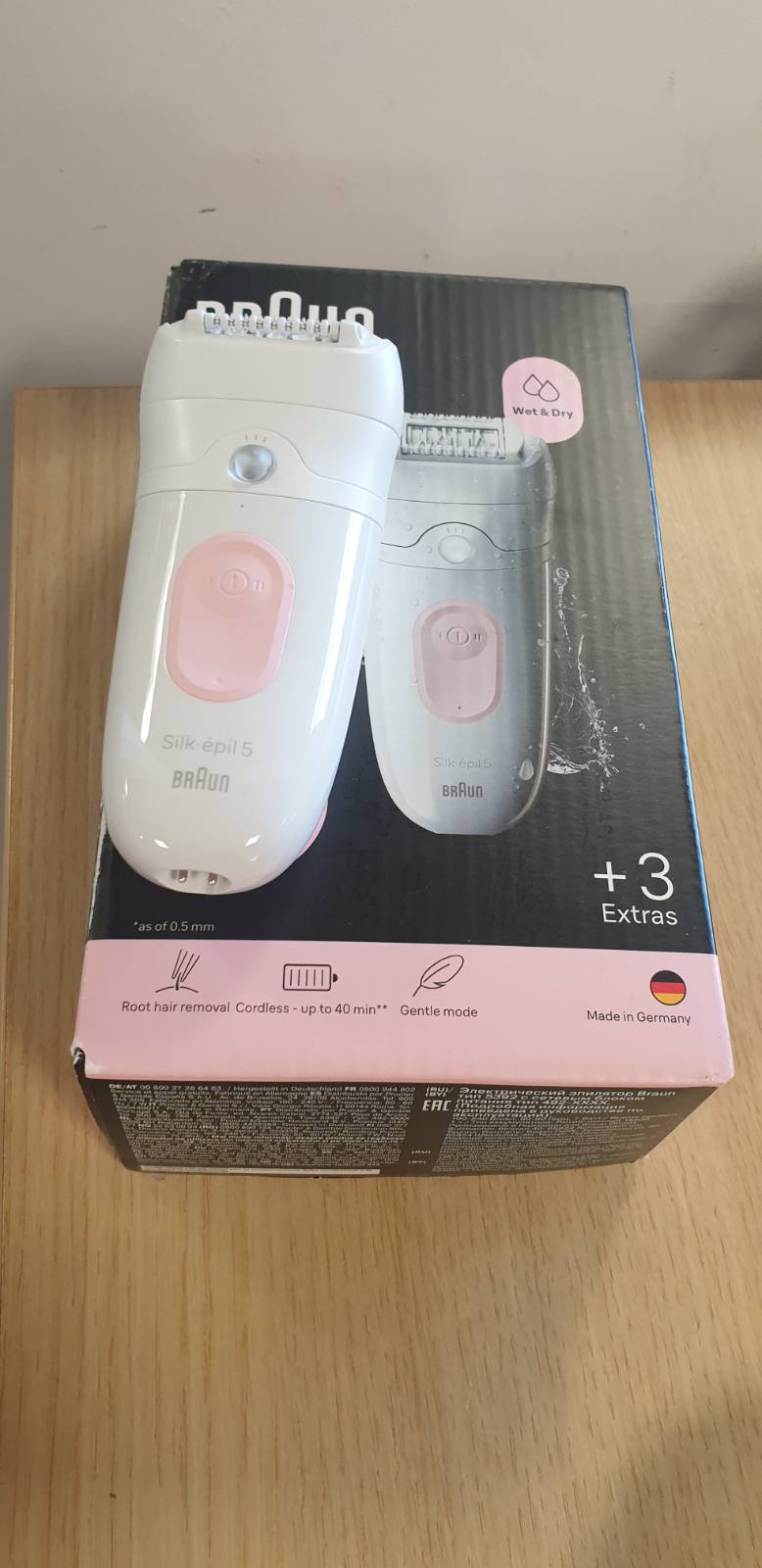 274960 - BRAUN Depilator elektrik për femra Silk-épil 5, 5-030, i bardhë dhe rozë flamingo, i papërshkueshëm nga uji, pa tel, kokë rul masazhi, komplet depilatori