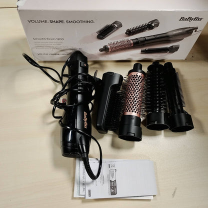 274968 - BABYLISS Smooth Finish 1200 Furçë me ajër të nxehtë 4-në-1 për tharje, drejtim, vëllim dhe stilim, Teknologji Jonike dhe Qeramike, 4 aksesorë, 1200W, E zezë/Rozë, AS122E