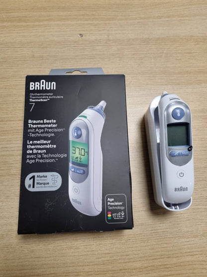 275139 - BRAUN Termometër Veshi ThermoScan 7 BRAIRT6520 | Teknologji Precizionit Age | Ekran Dixhital me Kodim Ngjyrash | Miqësor për Foshnje dhe Fëmijë të Vegjël