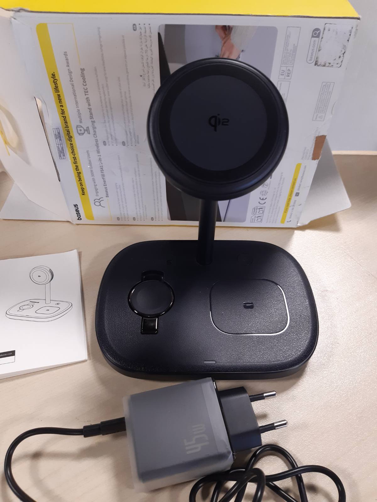276194 - BASEUS - Karikues pa tel EnerFill 3-në-1 me ftohje TEC - 22.5W - Induktiv për Apple Watch dhe iPhone 16 15 14 13 12 Pro Max - Karikues të shpejtë 45W