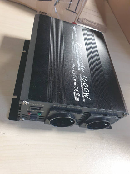 276279 - SOLARTRONICS NM1000 Inverter Fuqie 12V 1000 Watt - Fuqi Maksimale 2000 Watt - Inverter 12V deri në 230V - I pajtueshëm me bateri plumbi-acidi ose AGM - me porta Schuko dhe USB