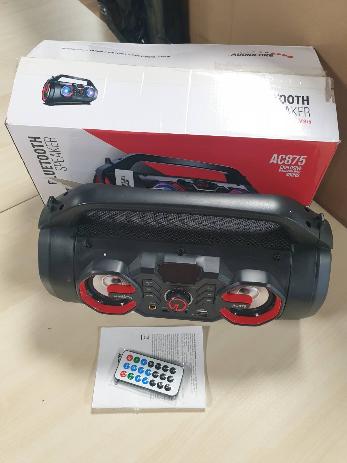 276414 - AUDIOCORE Altoparlant portativ me bluetooth AC875, Boombox 30W (20W+5Wx2), i papërshkueshëm nga uji, radio, microSD, Aux, USB