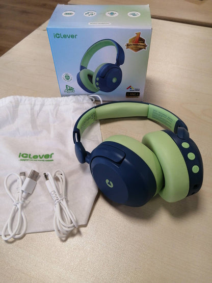 276672 - iCLEVER Kufje me Anulim Zhurme për Fëmijë, Bluetooth, Kohë Luajtjeje 60 Orë, Vëllim i Sigurt 80dBA, Bluetooth 5.4, me Kabllo AUX