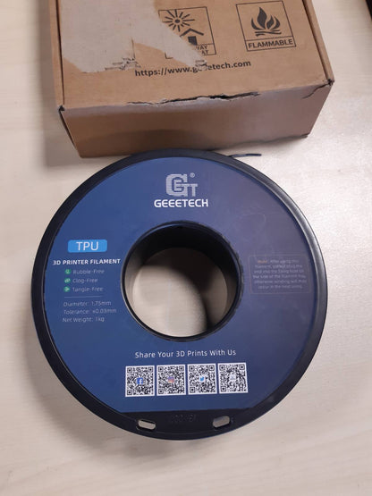 277103 - GEEETECH TPU filament fleksibël 1.75 mm, TPU 95A, Saktësi dimensionale +/- 0.03 mm, për printer 3D, Bobinë 1 kg, e zezë
