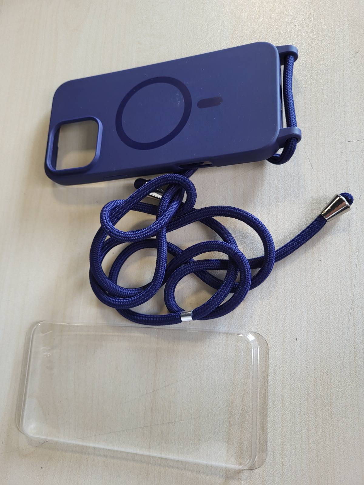 277112 - BIGCOUSIN Gjerdan Telefoni për iPhone 16 Pro Max, Mbështjellës me Rrip, Kompatibël Magnetikisht me MagSafe, Mbështjellës Telefoni prej Gjerdani Silikoni me Rrip të Rregullueshëm dhe të Lëvizshëm, Blu