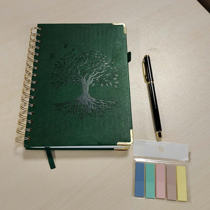277251 - Fletëpalosje A5, kopertinë lëkure të fortë, lidhje spirale, 240 faqe, letër 100 g/m², 14.5 x 21 cm - Jeshile e errët