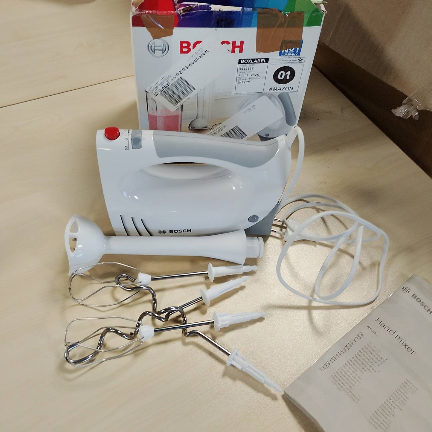 277474 - BOSCH Mikser dore MFQ3540 | 2 rrahëse, 2 grepa brumi prej çeliku inox | 5 shpejtësi | 450 W | E bardhë