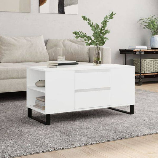 280035 - vidaXL Tavolinë Kafeje e Bardhë 102 × 44.5 × 50 cm, Dru i Përpunuar