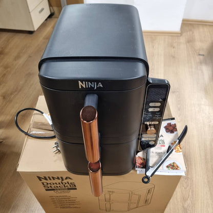 288108 - NINJA Fritezë me ajër Double Stack XL, 9.5L, 2 sirtarë, 4 nivele gatimi, 6 funksione, 8 racione, e zezë/bakër (SL400EUCP)