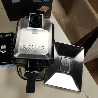288191 - KRUPS Hekur vaflash i dyfishtë profesional, rrotullues për 2 vafla belge, 7 nivele skuqjeje, shtresë jo ngjitëse, çelik inox/i zi, i përshtatshëm për lavastovilje
