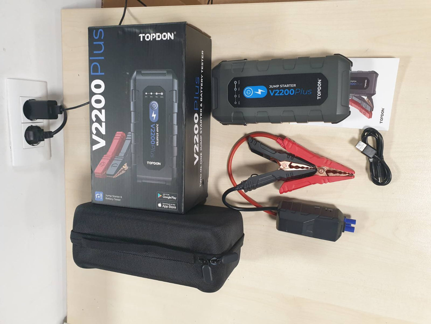 288489 - TOPDON V2200 PLUS - Jump Starter Power Bank & Bateri Testues 2-në-1, 2200A për motorë deri në 8L benzinë/6L naftë, 12V