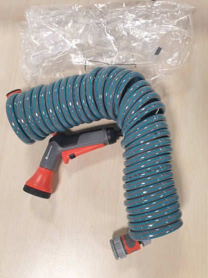 288577 - GARDENA | Set i Plotë Tubi Spiral 4647-20 | Tërheqje Automatike e Tubit | Grykë Spërkatëse | Lidhës Rubineti | Gjatësia e Tubit: 10 m | Diametri i Tubit: 9 mm