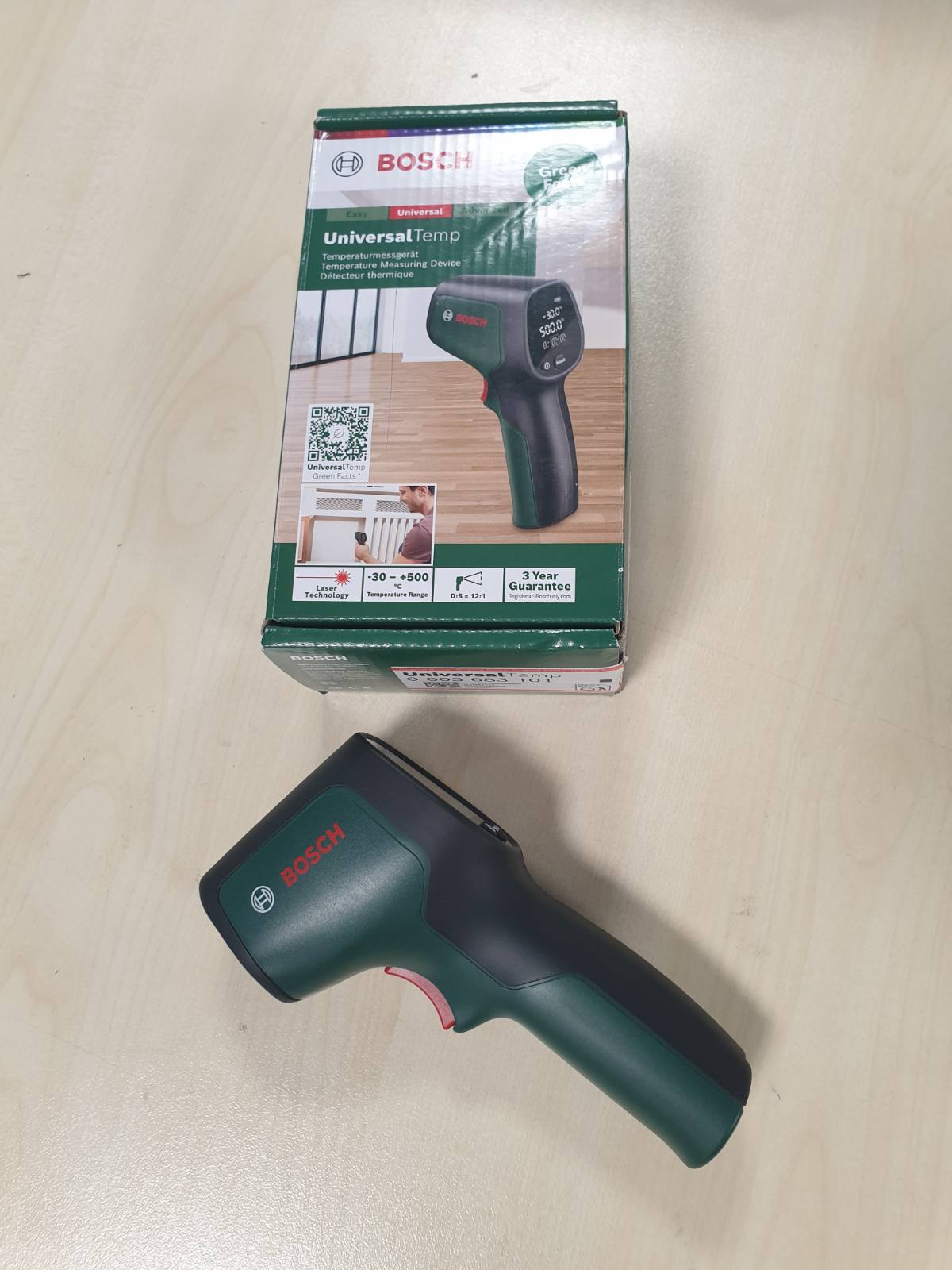 288615 - Bosch UniversalTemp Termometër me infra të kuqe (-30°C…+500°C, 3 grupe materialesh të paracaktuara)