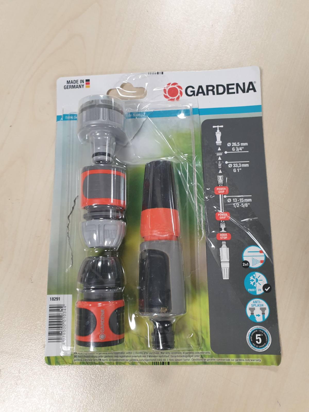 289099 - GARDENA Set bazë me pjesë lidhëse për tuba 13 mm (1/2 inç) dhe 15 mm (5/8 inç), Set lidhës rubineti me grykë spërkatëse pastrimi (18291-20)