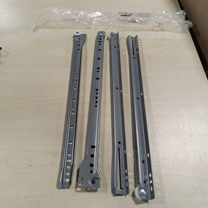 289303 - AMIG Set me 2 rrëshqitëse metalike për sirtarë me rrotulla | Çelik | Gri metalik | Kapaciteti i ngarkesës: 18 kg/palë | Përmasat: 400 mm