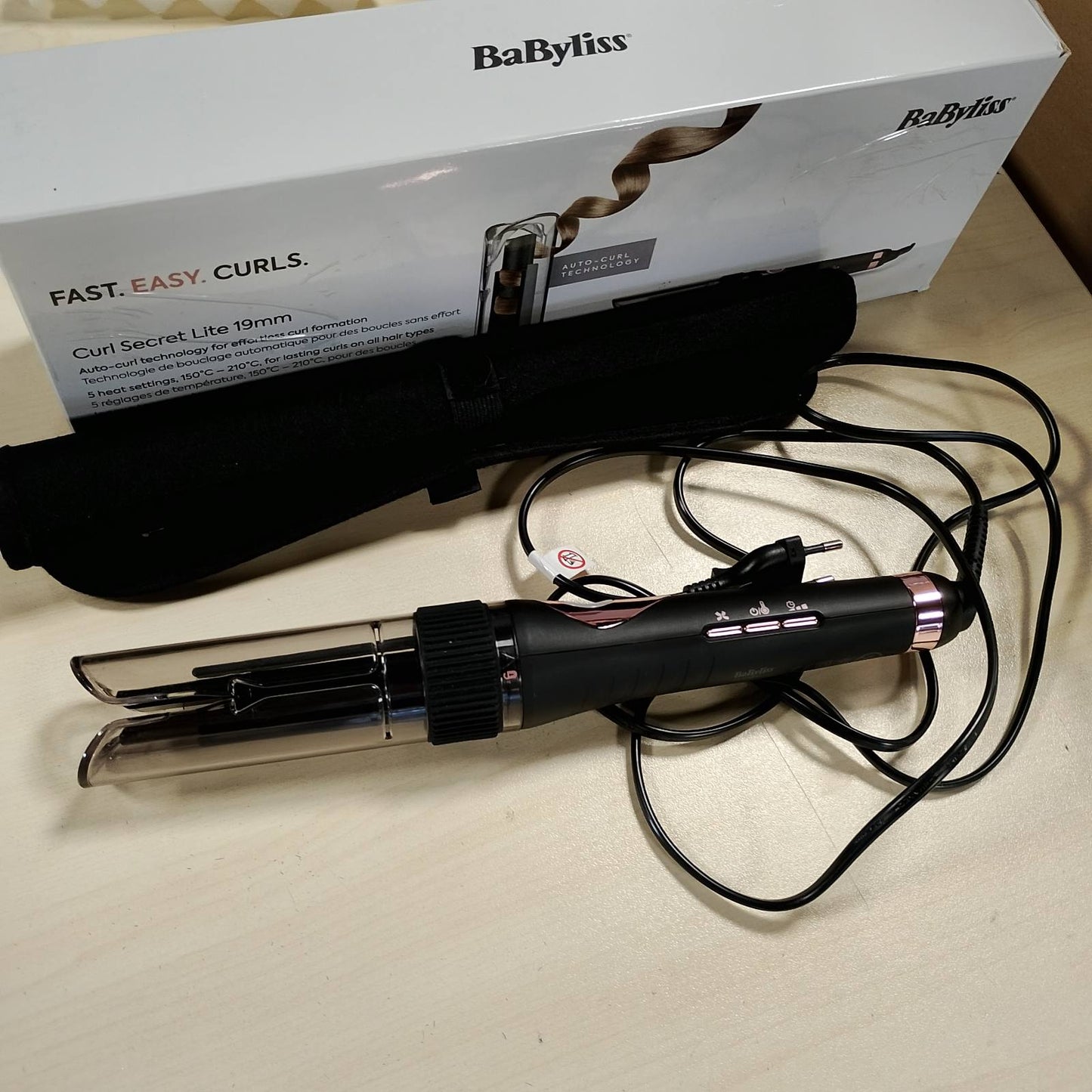 289463 - BABYLISS Hekur automatik kaçurrelash Curl Secret Lite, 5 cilësime nxehtësie deri në 210°C, E zezë dhe e artë rozë, C1031E