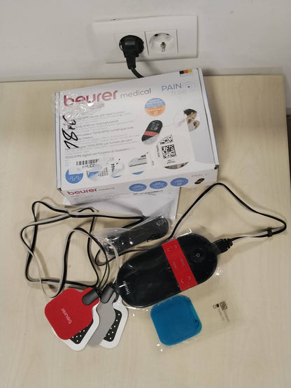 289515 - BEURER Pajisja dixhitale TENS/EMS EM 59 Heat, 4-në-1 për terapi dhimbjeje, stimulim muskujsh, masazh dhe terapi me nxehtësi, përfshin 4 elektroda dhe bateri.