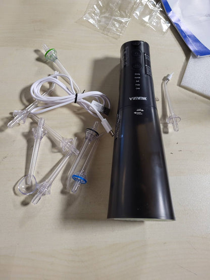 289775 - VIMMK Pastrues dhëmbësh me ujë, ujitës oral, 5 mënyra presioni uji, 8 maja të zëvendësueshme, rikarikueshëm, rezistent ndaj ujit IPX7, rezervuar 300ML (i zi).