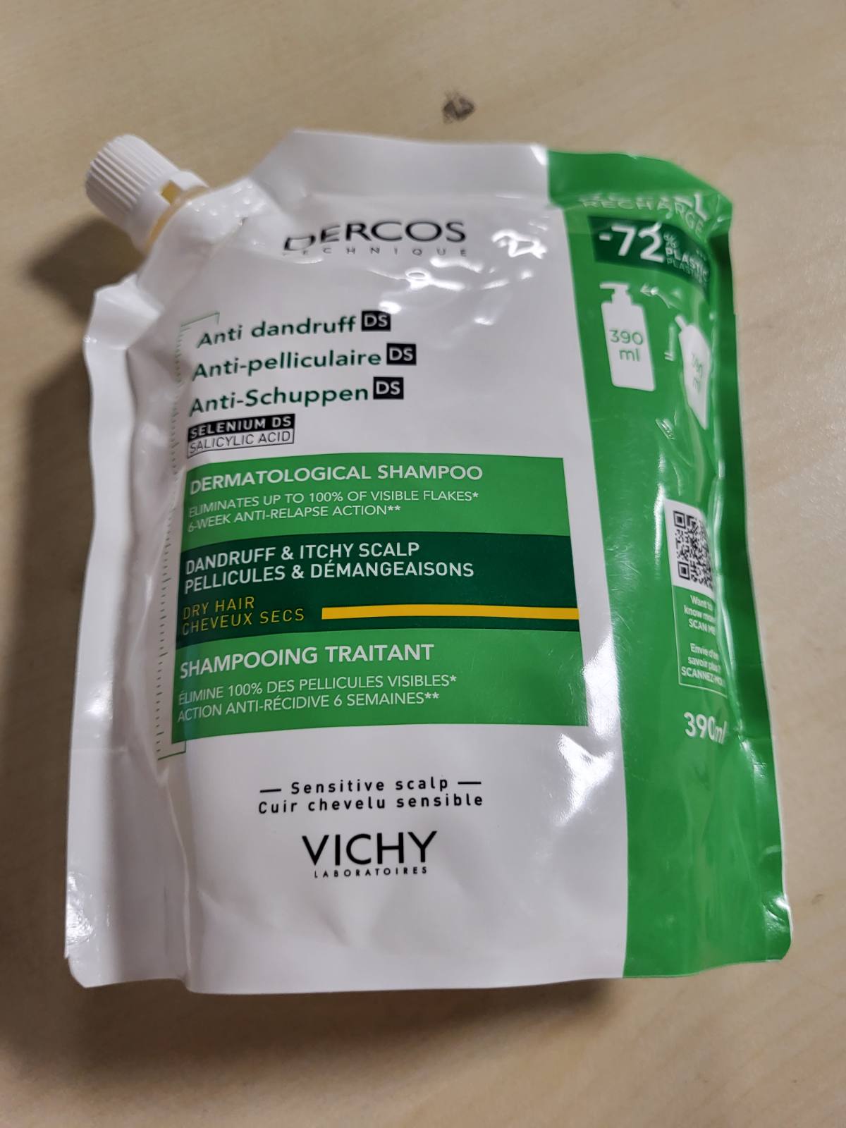 289962 - VICHY Dercos Shampo Kundër Zbokthit DS, Zbokth dhe Kruarje, Flokë të Tharë, Eko-rimbushës, 390ml