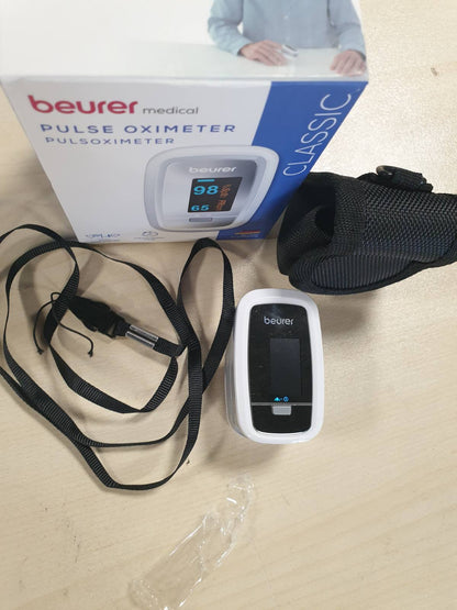 290021 - BEURER Oksimetër pulsi PO 30, mat ngopjen e oksigjenit (SpO₂) dhe rrahjet e zemrës (pulsin), 6.1 x 3.6 x 3.2 cm, i bardhë