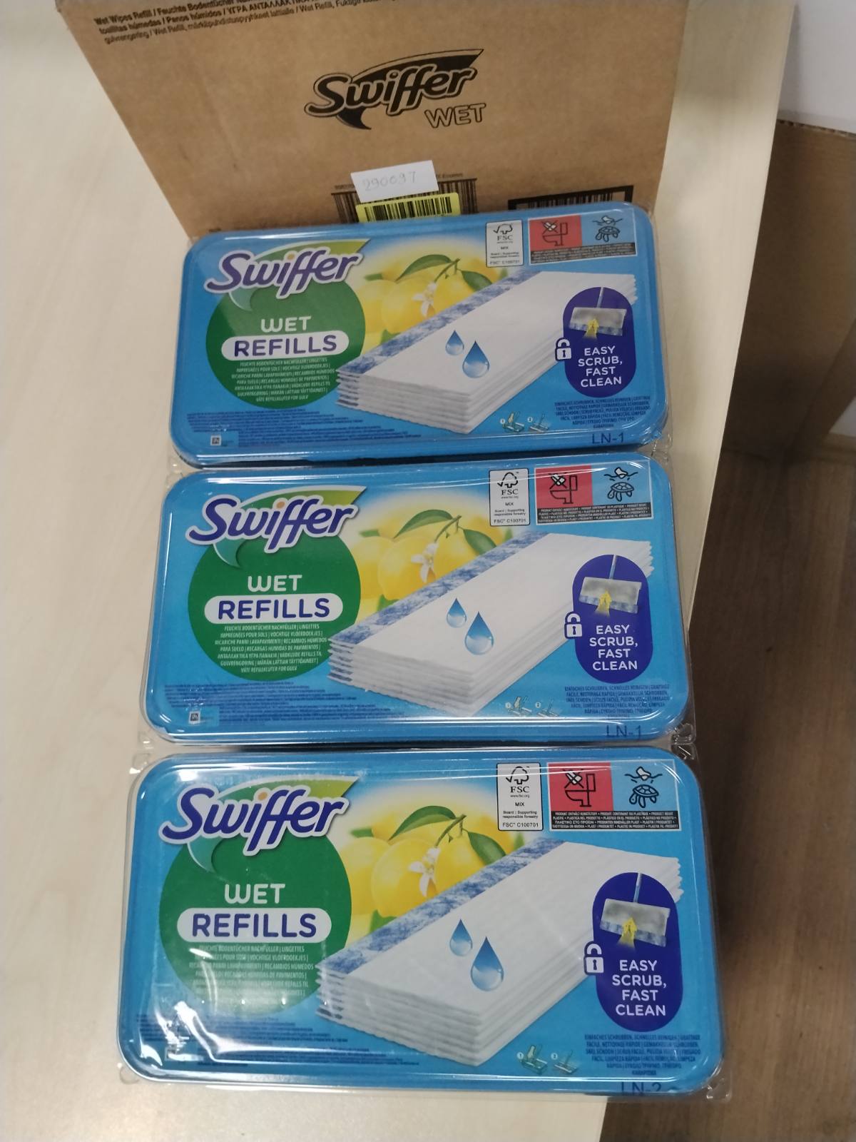 290097 - SWIFFER Pako Mbushëse për Mop Dyshemeje, Peceta të Lagështa Dyshemeje me Aromë të Freskët Agrume, 60 copë
